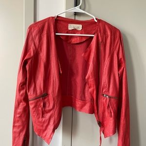 Red thin leather jacket